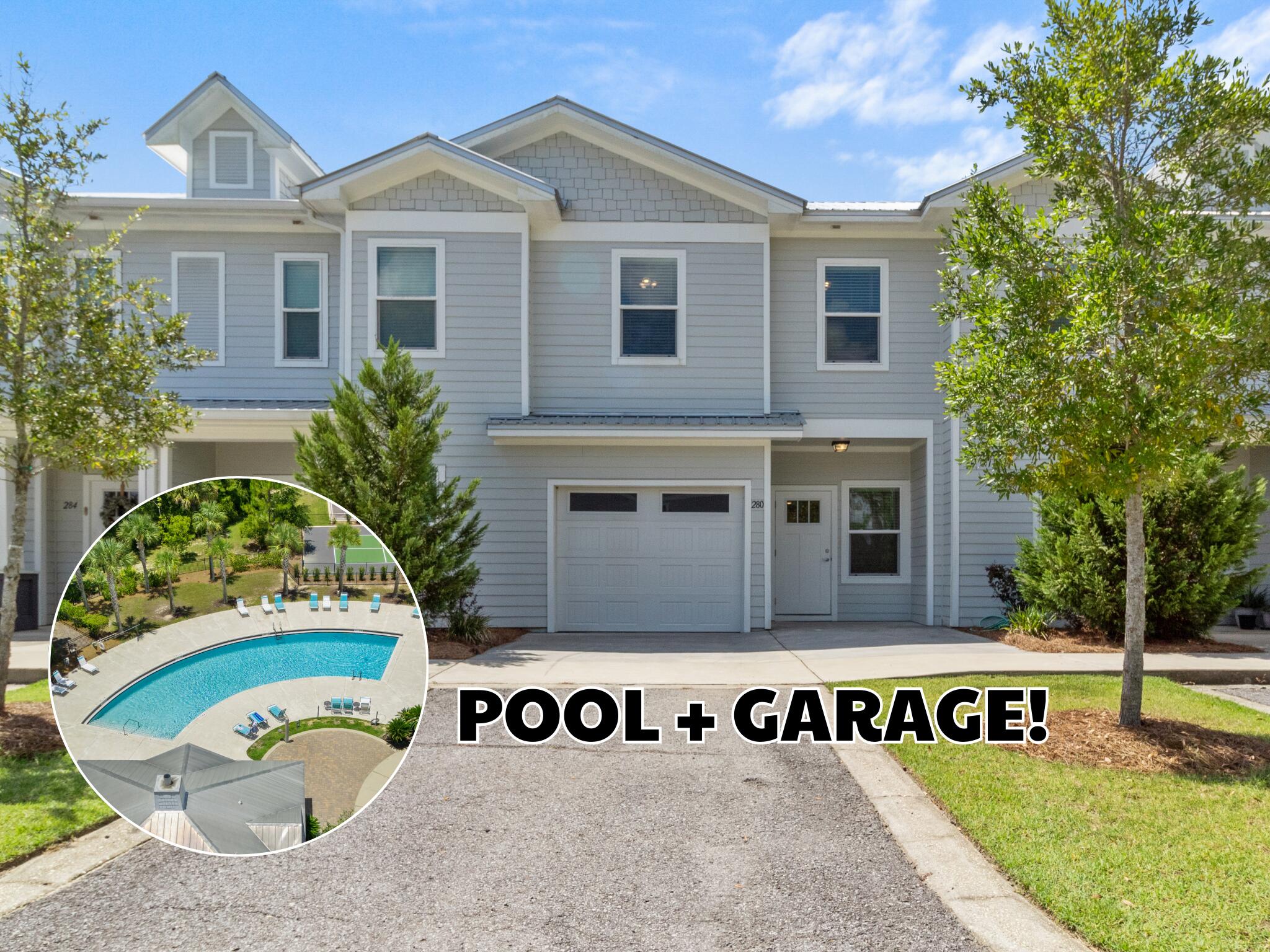 Skip the noise and uncertainty of ongoing construction and settle into the refined comfort awaiting you at 280 Date Palm Lane. Set further back into the community, this luxury townhome offers a peaceful setting while keeping you local to everything Freeport has to offer. Residents enjoy access to the community POOL, playground, basketball, and brand-NEW pickleball courts, creating space for both relaxation and recreation right at home. Inside, the open-concept living area offers a versatile space for gathering or recharging. All bedrooms are located upstairs, allowing for added privacy and a smooth transition from the main living space. This particular unit includes a garage and is positioned next to green space, two features that set it apart. The screened enclosed porch offers a great place to enjoy morning coffee or unwind in the evening while staying shaded and bug-free. Other highlights include double vanities and l-shaped walk-in closet in the primary suite, a pocket door in the downstairs powder room, ceiling fans and lights in each bedroom, architectural trim, faux wood blinds on all windows, and generous storage throughout the home. The washer and dryer are included, and the home is finished with Moen satin nickel fixtures, quartz countertops, LVP floors throughout (no carpet!), and a durable metal roof. Located under half a mile from Freeport Elementary with easy access to both Highway 20 and Highway 331, this property offers everyday convenience in one of Florida's fastest-growing towns. Make sure to ask your agent for a link to the video tour!