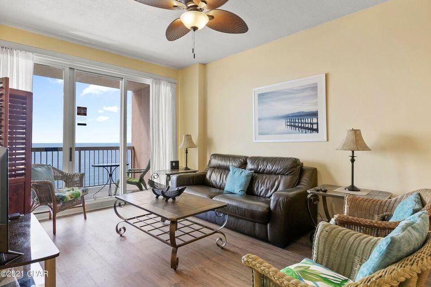 Sunrise Beach unit 2204 has the PRIME location in the deluxe 25-story Gulf front complex, offering endless views of the Emerald Coast. Openfloorplan allows for fabulous Gulf and sunset views from balcony, living room, dining room, kitchen, & master suite providing the ultimate alfresco living andentertaining environment! Tastefully decorated and will convey fully furnished and rental ready. The fully equipped kitchen has stainless appliances, beautifulgranite countertops, & ample breakfast bar. Master bedroom is Gulf front with balcony access. On-suite master bathroom features tile floors, double vanity, largegarden tub, and separate walk-in shower. Kitchen, dining, and living area have huge gulf views. Guest bed room and bonus bunk room are larger than most