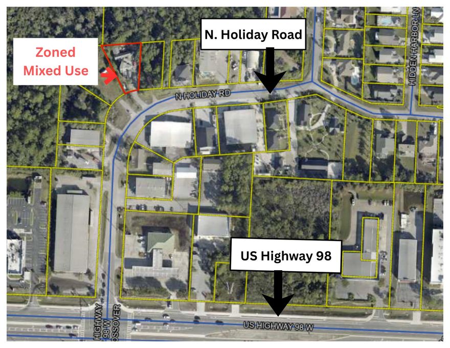 Prime mixed-use lot in the heart of Miramar Beach. Existing structure will be removed by the seller. Located on Holiday Road just north of Highway 98, offering excellent visibility and access. Buyer to verify all zoning, usage, measurements, and all information deemed important.