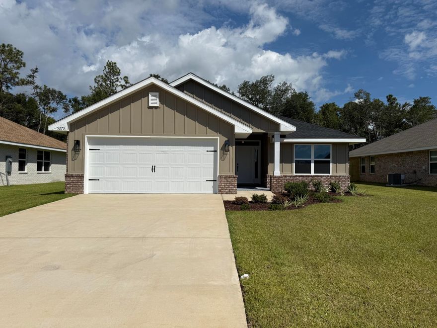 Welcome to this stunning 4 bedroom, 2-bathroom home with 1,820 sq ft of thoughtfully designed living space, situated on a spacious 1/2-acre lot. This craftsman-style home offers a modern yet timeless feel with a 3-side brick exterior, Hardie front, and a brick skirt. Built on 9' plate, you'll enjoy taller ceilings and an updated feeling throughout. The larger roof pitch enhances curb appeal, creating a striking elevation. Inside you'll find granite or quartz countertops, upgraded LVP flooring with carpet in bedrooms only, 5' shower in lieu of tub in the master bath, updated black fixtures, lighting, ceiling fans, and hardware for a sleek modern touch. Additional features include sodded yard with irrigation system, and a 2 car fully finished automatic garage!