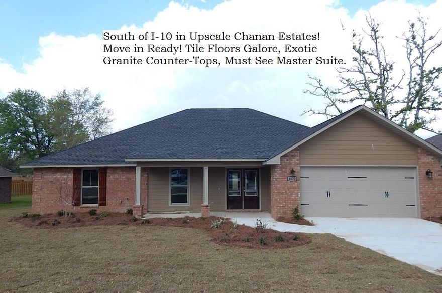 South of I-10 in Upscale Chanan Estates! FRENCH DOOR Entry! GREAT ENTERTAINMENT & FAMILY plan with COVERED REAR AND FRONT PORCHES. The Kitchen Features Premium Cabinets, Open Breakfast Bar, Beautiful COUNTER-TOPS, WALK-IN PANTRY, & STAINLESS appliances to include Smooth-top Range, Dishwasher, and OTR Microwave + 1/2 Bath. MASTER SUITE with Separate TUB & SHOWER, Double Vanity & walk-in closet. Insurance Quote is $807.00 Per Year. Buyer to verify measurements an anything of importance. CCRs are available at http://chananestates.com. Buyer to verify measurements and anything of importance as changes can occur during the construction process.The lot measurements were taken from the Okaloosa County Property Appraiser's website and/or plot plan/map.