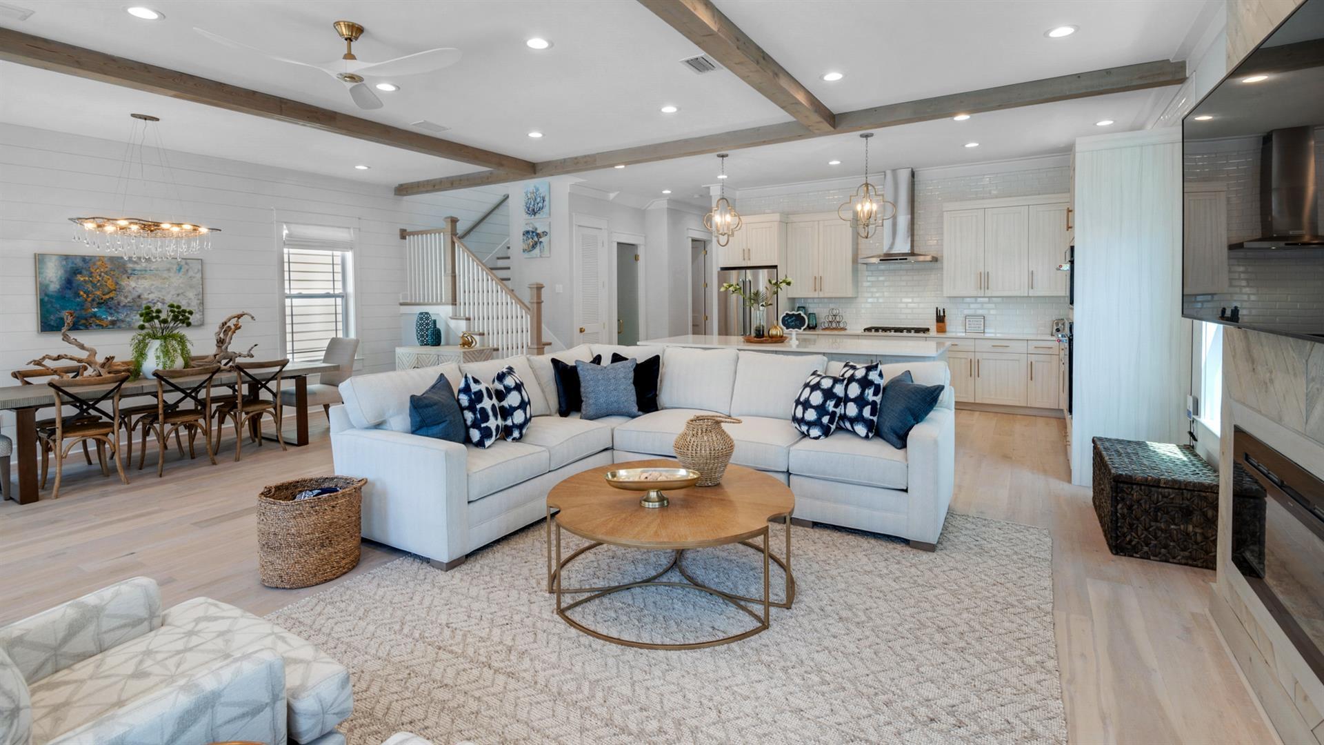''Walk on The Beach,'' a beautifully furnished home completed in 2020. A great gathering spot for family or friends. There are 5 bedrooms (including a bunk room that sleeps 6), 2nd floor loft with sleeper sofa & 4.5 bathrooms. As an investment property, it is one of the few homes in Seacrest Beach that can accommodate multi-family bookings (rental projection of $155K). French doors open to an expansive living space that includes a cozy sitting area with a gas fireplace, dining room, & a modern kitchen with oversized island, gas cooktop, & all the appliances & gadgets you need to feel at home. This thoughtfully designed gathering space spans the entire width of the home. Ride or stroll through the neighboring communities of Alys Beach & Rosemary Beach. Room dimensions are approximate.