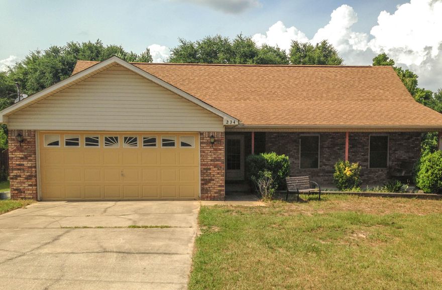 LOCATION! This home is situated on large lot in South Crestview- minutes from Duke Field and a short commute to Eglin AFB. Well maintained home invites you in to living space with beautiful wood-burning fireplace. Laminate flooring in the living room and hall; tile in wet areas. Roof was replaced in late '04 and has hurricane clips. Bathrooms have been updated and the backyard features screened-in porch, large deck, storage shed, and kids play set that will convey. Sellers will be completing a fire pit before vacating. Kitchen and bathrooms feature solid surface countertops. Kitchen has double oven and deep drawers--pantry even features tons of storage and pull out drawers! Master bedroom also boasts vaulted ceiling.
