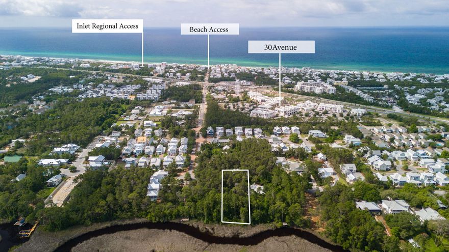 Here's your chance to build a truly custom lake house in Inlet Beach! Located  on Lake Powell , the largest coastal dune lake, you can boat or paddle all the way to the Gulf. At a full half acre, you have room to build a beautiful new home among the native foliage tucked away from it all.  No HOA but there are  special requirements on lots with dune lake frontage. Great elevation for peace of mind.   The location is exceptional, just a mile or two from Rosemary and Alys Beach, and convenient to many of the best shops and restaurants. Inlet Beach also has the largest public regional beach access on 30A at just over 17 acres with parking, restrooms, and lifeguards. One of the most amazing locations for full time living you will find!