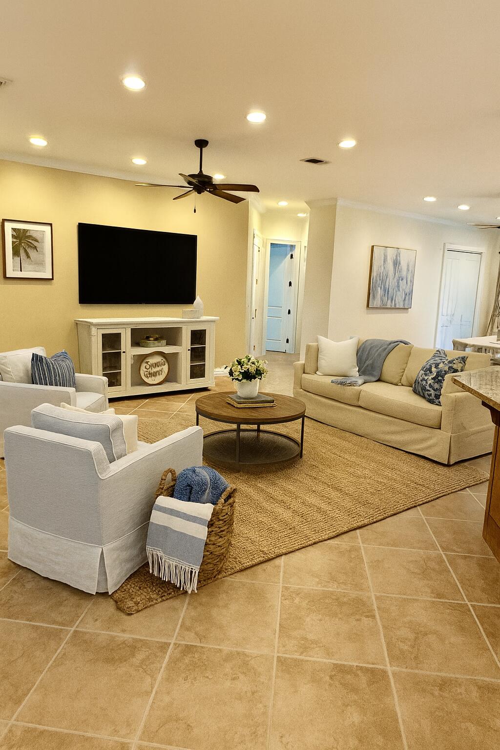 Beautiful family home ready to move into in the quiet neighborhood of Mack Bayou Estates off of Goldsby Road in Santa Rosa Beach. Close to Sacred Heart, Grand Boulevard, Butler Elementary and 30A, this home is conveniently located for all of your South Walton activities. The home was built in 2006 and is just under 2,100 sq. feet. When you walk in the front door, the entryway connects to the open concept living room, dining room and kitchen, which is perfect for family meals and entertaining. The master bedroom is a generous size with an extra large walk-in closet. The master bathroom features a double vanity, soaking tub and oversized walk-in shower. The two additional guest bedrooms feature private bathrooms as well. The laundry room is located off of the kitchen near the entrance to