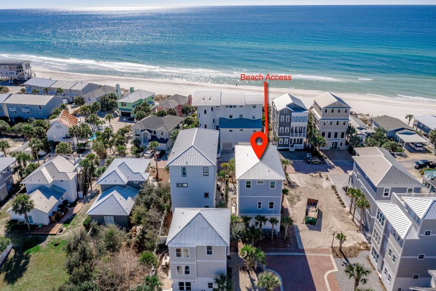 70 Emerald Cove is a meticulously constructed home where attention to detail is evident throughout!  Curb appeal, breathtaking views, functionality in the layout, and all of the amenities and features required for the discerning buyer.  The property is ONLY 15 STEPS from the beach access and has gulf views from all levels, with breathtaking south-western views from the main areas, master bedroom, pool and covered porch on the second level.  First level contains a one car garage with extra custom storage, a 10x10 heated salt-water pool, two bedrooms and an elevator.  The first floor is equipped with chiseled edge travertine laid in a French pattern, 10 foot ceilings and 8 foot doors, and nickle-gap shiplap wrapping the walls and a beautiful pecky cypress ceilings for that extra little touch