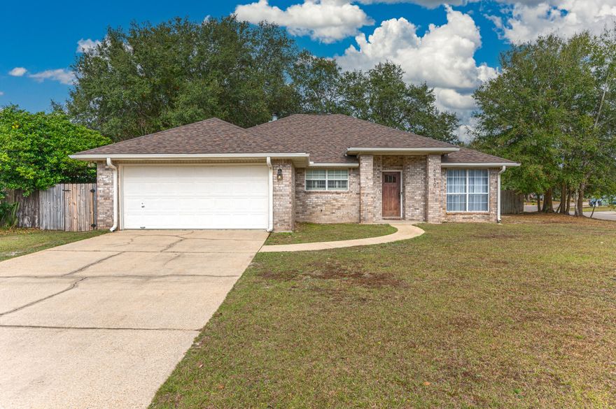 Multiple offers- highest/best by 4pm 2/5. Welcome home! This 3 bedroom home is turn-key and ready for new owners. Located in desirable Robledal Estates on a large corner lot, this property is conveniently located within a short commute to all area bases, and centrally located between Destin and Pensacola. Roof was replaced Oct 2021! Pride of ownership is evident as you enter the home- clean and freshly painted, with updates throughout. Upon entry there is a roomy formal dining room/office and laminate flooring throughout the main areas. Large kitchen also has space for eat-in dining with plenty of cabinet and counter space. Master bedroom features double vanities and tiled floors. Large backyard has plenty of room for a pool or other amenities.