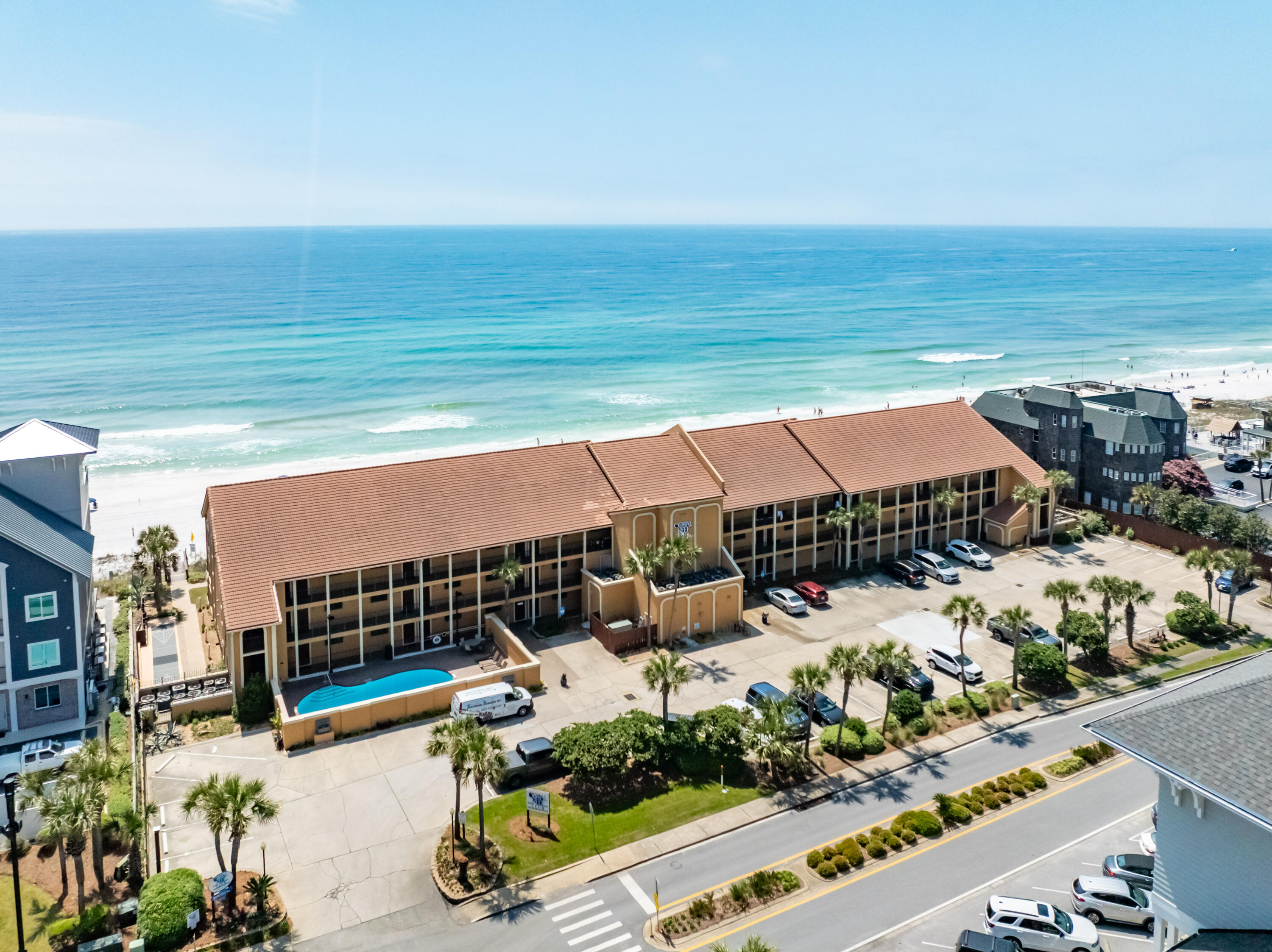 This beautifully updated, Gulf-front 1-bedroom, 1.5-bath condo in Destin offers direct beach access and stunning Emerald Coast views. The open-concept living area features large windows that fill the space with natural light and showcase breathtaking Gulf views. The kitchen is fully equipped with stainless steel appliances and more. The spacious primary bedroom offers a king-sized bed and an en-suite bath. For additional guests, twin bunks in the hallway and a queen-sized sleeper sofa provide comfortable sleeping arrangements. Located next to Henderson Park Inn, near popular dining, shopping, and outdoor activities, this condo is perfect for a weekend getaway or as a vacation rental. Don't miss the opportunity to own this incredible Gulf-front property in Crystal Beach | Destin, FL!