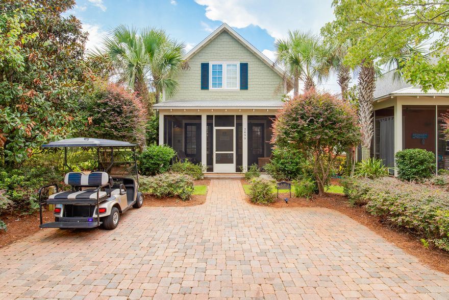 Florida Cottage built by Huff Homes. This cottage floor plan includes the master bed/bath on the first floor with an additional guest half bath. Two more bedrooms with their own private bathrooms are upstairs. And the LARGE storage closets can be transformed to hold an additional bed, office space or hide away spot. Begin this Bungalo experience with the large screened front porch with room for all to sip on sweet iced tea or something harder (you are at the beach after all). There is a neighborhood pool, also have access to all Sandestin Resort has to offer - Beach to Bay! Sold furnished and the golf cart is negotiable.