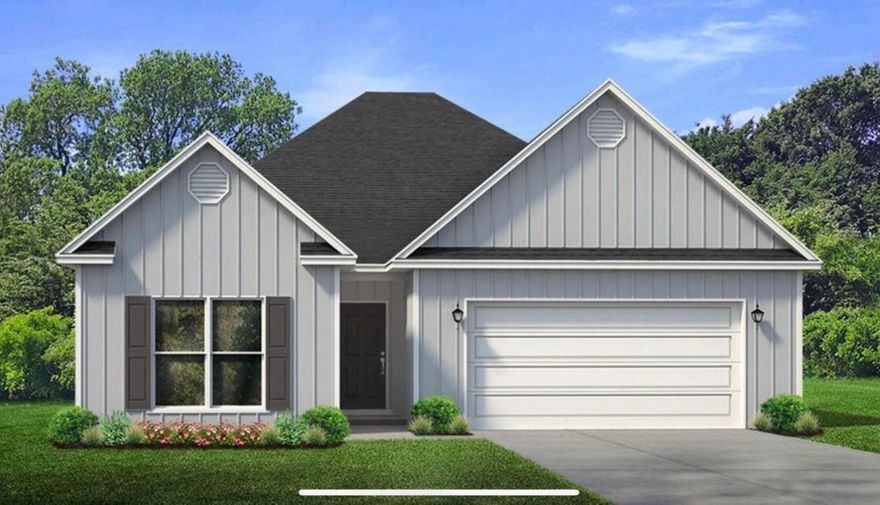 This 5 bed, 3 bath floorplan is located in Waltons Landing. Community pool and dog area. New plantation shutters and fully fenced back yard with water view. Features include 9' ceilings, EVP flooring throughout, stainless appliances including a refrigerator, stove, microwave, dishwasher.Home is agent owned.