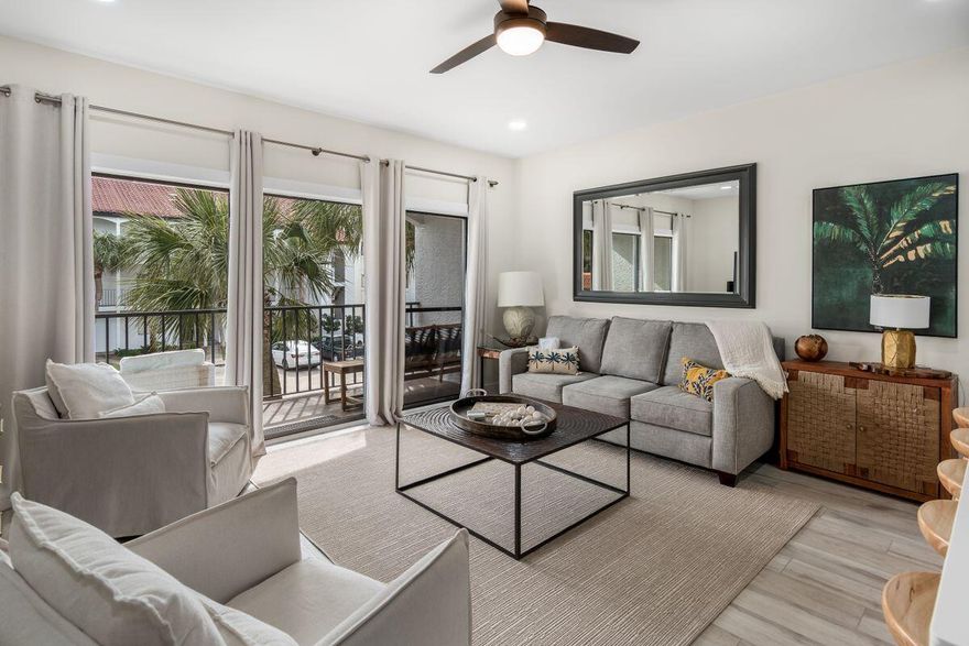Under Contract, seller accepting backup offers. Relaxation will be all that's on your mind when you set foot in this beautiful, fully-remodeled condo south of 30A at The Palms at Seagrove. After a renovation down to the studs in early 2021, this unit is turn-key with a strong rental profile and offers easy private beach access, a community pool and close proximity to dining. Everything in this condo is new, including glass sliding doors and windows currently being installed. Quartz countertops in the bathroom, low-maintenance flooring, hallway bunks and a light and bright kitchen with a farmhouse sink and stainless appliances are notable updates.