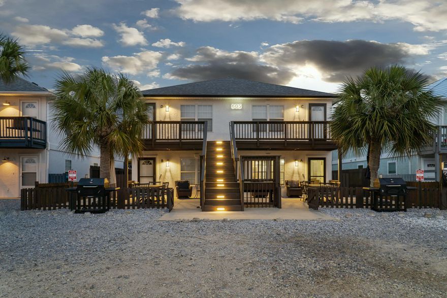 Incredibly unique opportunity to own FOUR income producing units with this mostly-furnished Quadplex, ideally situated just steps from the sugar-white sands of Panama City Beach. Located in the heart of PCB, this property offers the perfect blend of convenience and charm. With Pier Park, St. Andrews State Park, and world-class dining and entertainment just minutes away, you'll never lack for activities or visitors! Currently, all four units are occupied as long-term rentals, providing immediate, reliable income. However, with no restrictions for short-term rentals, this property presents a lucrative potential for even higher returns.