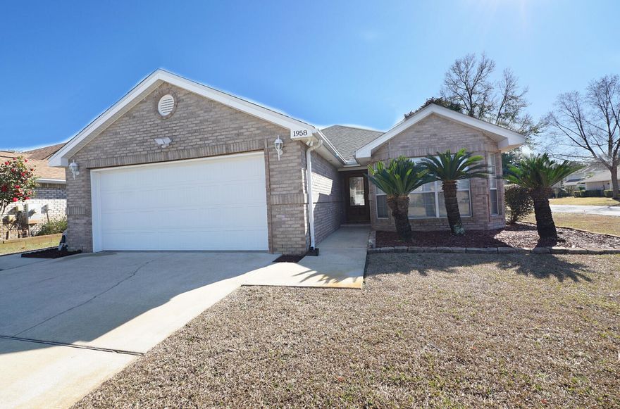 This gorgeous brick home sits on a corner lot in a quiet cul-de-sac in a highly desirable neighborhood and features low HOA fees!This lovely home offers open floor plan and is highlighted by neutral paint tones throughout.  The spacious living room has elegant try ceilings, a cozy gas fireplace, and access to a covered back patio-perfect for grilling or relaxing in the privacy-fenced backyard with storage shed.The large kitchen boasts newer appliances, ample cabinet and counter space, a pantry, breakfast bar, and a formal dining area ideal for gatherings. The master suite includes tray ceilings, dual vanities and walk-in shower.  The home includes a wind-impact-rated garage door for added peace of mind. Just minutes from Eglin AFB (approx. 10 minutes), Hu
