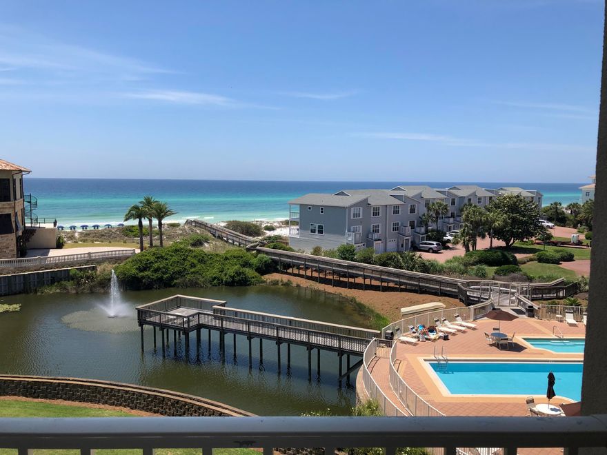 Never rented! Enjoy stunning gulf views and amazing sunsets from this renovated top floor Penthouse! This modern condo with 10 foot ceiling and spacious plan has been well maintained and beautifully renovated throughout. A wall of tall sliding glass doors opens from the Living Room and Master Suite onto a, large,wrap around covered balcony with tiled flooring that spans the width of the Condo measuring 10' deep x 25.6'wide x 17'.
The main living area and baths features light, 20'' tile flooring. The bedrooms and office have warm, vinyl plank flooring.
No detailed spared including a new kitchen with modern cabinetry, beautiful quartz countertops, stainless steel backsplash, a long breakfast bar and counter-depth refrigerator. There is plenty of storage space including a built-in entertainment center in the living room.  The generous Master Bedroom with great Gulf view offers a walk-in closet, contemporary bath with new vanity with quartz counter top, comfort height toilet, new shower and built-in storage cabinet.
San Remo is ideally located for those who love the beach and want a quiet setting in Santa Rosa Beach. This small, 32-unit, 4 story gated development is set back from 30A, and just minutes away from golfing, dining shopping and miles of biking and jogging trails.  It features a large, seasonally heated pool, spa, grilling area, fitness center, private beach walkway and plenty of parking. A personal, secured storage unit measuring 10 x 10 has very high ceiling allows plenty of room for all your beach toys!   This condo is a "Must See" for anyone wanting a Modern style  beach haven or short-term rental investment with excellent rental potential.