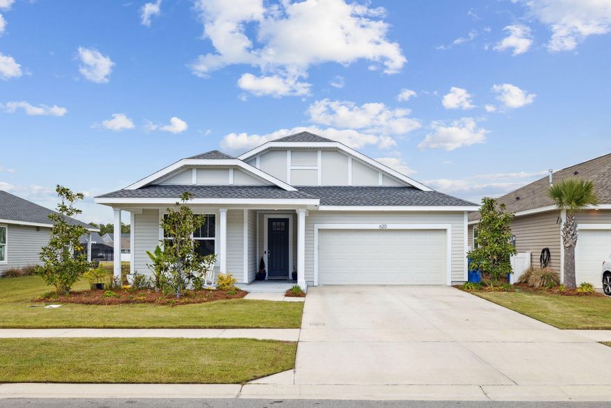 Welcome to 620 Longpoint Way, a beautifully maintained Samuel Taylor-built home located in the desirable Breakfast Point East community. Built in 2022, this 3-bedroom, 2-bathroom residence offers a spacious and functional layout with stylish finishes throughout, including luxury vinyl plank flooring and an open-concept living area ideal for everyday living and entertaining. The kitchen is a true showstopper with quartz countertops, a large center island, stainless steel appliances including a gas stove, under-cabinet lighting, soft-close cabinetry with updated hardware, a walk-in pantry, and updated light fixtures in both the kitchen and dining areas. The primary suite features a coffered ceiling and an upgraded en-suite bath with new mirrors, lighting, and a custom walk-in closet complete with built-in shelving and dresser. Both bathrooms have been enhanced with updated fixtures, mirrors, and lighting. Additional highlights include custom cabinetry in the laundry room, expanded attic storage, a covered patio, and a fully landscaped backyard with additional yard space thanks to the rear easement. 

Built to exceed hurricane code standards, the home features 2x6 exterior wall framing and a hurricane tie-down rod and anchor system, offering superior safety and energy efficiency. Thoughtful touches like custom cordless blinds, updated lighting, and elevated hardware throughout create a polished, move-in-ready feel.

Ideally located just minutes from top-rated schools, shopping, dining, and the white sand beaches of Panama City Beach, this home offers the best of comfort, quality, and coastal convenience. Inquire today for to schedule a showing. 

