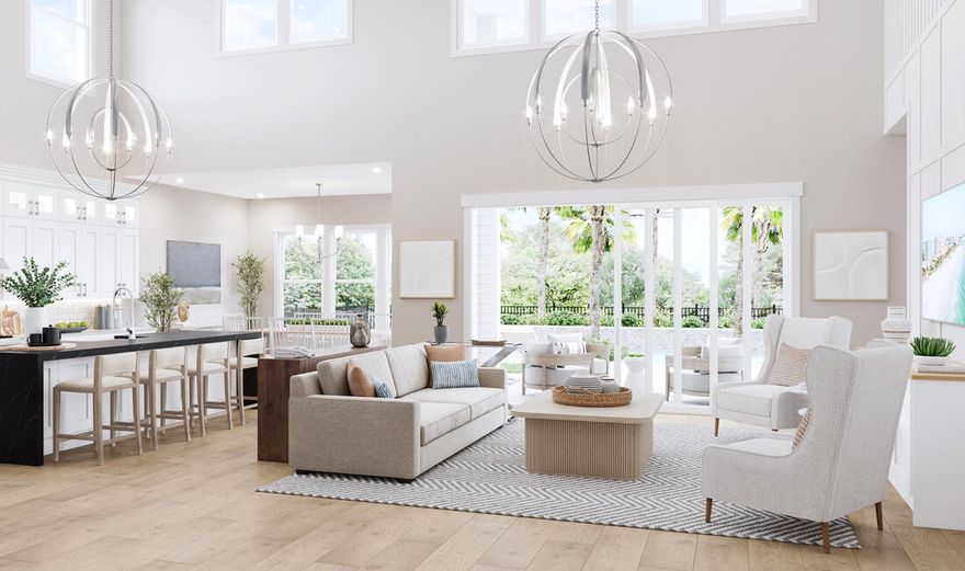 Nestled in a gated community, this grand two-story residence boasts over 20-foot ceilings and an inviting open floor plan designed to impress from the moment you step inside. As you enter, you're greeted by the grandeur of soaring ceilings and an abundance of natural light that fills the home with warmth. The gourmet kitchen is a culinary enthusiast's paradise, featuring stacked cabinets with crown finish, sleek quartz countertops, design tile backsplash, and large island, a space that invites both creativity and connection, perfect for family gatherings or entertaining guests. On the main level is the primary suite, a true retreat offering both relaxation and luxury. With a spa-like bathroom featuring a large tile shower, a separate soaking tub, and two spacious walk-in closet, every detail has been meticulously designed to create an oasis of serenity. This is more than just a bedroom; it's a sanctuary where you can unwind in ultimate comfort. Upstairs, the expansive loft and bonus area offer endless possibilities for your lifestyle, whether it's a game room, home theater, or a second living area. With four spacious bedrooms and 3.5 beautifully appointed baths, this home accommodates every need with elegance and functionality. The office room offers the ideal space for work or study. 3-car garage offers ample room for your vehicles, storage, and more. Step outside the multi slide glass door onto your covered lanai and embrace the natural wood preserve beauty providing both privacy and a tranquil setting. The community is filled with resort style amenities, including pool, clubhouse, fitness center, pickleball courts, tennis court, playground, and a multi-purpose field. Short drive to public beach access, Pier Park shopping, dining and fun entertainment, airport, future FSU/TMH medical campus, future West Bay Center with Publix and recreation outdoor activities at Frank Brown Park. Don't miss the opportunity to make this extraordinary property your forever home, where every detail is crafted for your utmost enjoyment. Construction estimated completion June 2026. Pictures are not of actual home, but same floor plan.