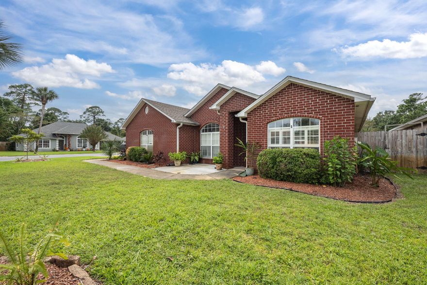 This charming BRICK 4 Bedroom, 2 Bath home in a GATED Community, offers DEEDED WATER ACCESS to the Sound! Inside, find spacious living areas, a cozy fireplace, and a well-equipped kitchen with Brand New Quartz Counters, New Sink/Faucet and New Smooth Top Range. The bedrooms are generously sized, and the master suite features a private ensuite. Outside, relax in the Large Florida Room or on the Brick Paver Patio in the Privacy fenced-in backyard. With its prime location just minutes to Hurlburt Field and the Beautiful Beaches of the Emerald Coast this home won't last long!