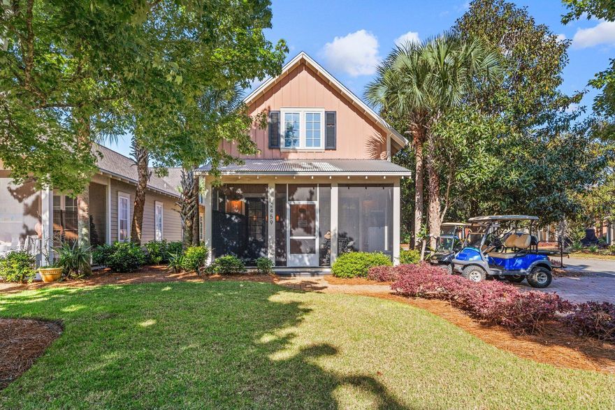 Sandestin Resort living awaits you & your guests. The 'Bungalos' neighborhood is perfect as an investment property, second home, or primary residence! Corner lot with 2 golf carts & 1 suv & mid-size car. The home is rental ready. Your guests are welcomed through a spacious screened-in porch, great for relaxing after tennis, golf, or the beach. Enter into a welcoming living/dining area and kitchen. The open space is enhanced by 10' ceilings & windows on all sides. The master suite is located on the 1st floor. Your guests enjoy privacy upstairs with full bathrooms in each suite. Maintained in pristine condition and used only as a 2nd home. You have the option to rent or share your property with family and friends. Two golf cart chargers. The home comes mostly furnished.