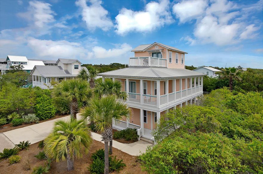Just 5 lots from the beach! This Blue Mountain property has it all & is PRICED to SELL! Wrap around porches with Gulf Views, pool, carriage house & garage. South of 30A, this perfect family beach house is steps from the beach. Fresh painted interior walls & exterior trim. New HVAC units & dishwasher! Walk out from the second story bedrooms (w/ensuite baths) to the sunrise on the outdoor porches. Enjoy the 3rd fl. as a social gathering spot for sunsets, and/or could be easily converted to an additional bedroom space for your overflow guests. Landscaped backyard, patio & heated pool w/ Tiki hut & hammock. Carriage House & 1 car garage completes the list offering the 5th bedroom to the property & includes a full kitchen. Partially furnished. Private location south of 30A in Blue Mountain Beac