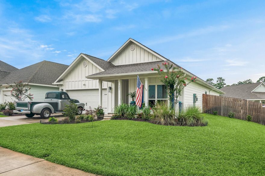 Listing is under contract with a 72-hour kick out clause. Welcome to your Serene Sanctuary! This stunning move-in ready gem boasts a beautiful 4 bed, 2 bath layout and over 30K worth of upgrades. From the elegant 9' ceilings to the exquisite EVP flooring throughout the common areas, no detail has been overlooked. The kitchen and bathrooms feature luxurious shaker style cabinetry, adding a touch of sophistication. With split bedrooms offering optimum privacy, you can indulge in your own outdoor living space on this corner lot, complete with meticulously manicured gardens for year-round enjoyment. Located just minutes away from restaurants, entertainment, and breathtaking white-sand beaches with turquoise seas, this home truly has it all.