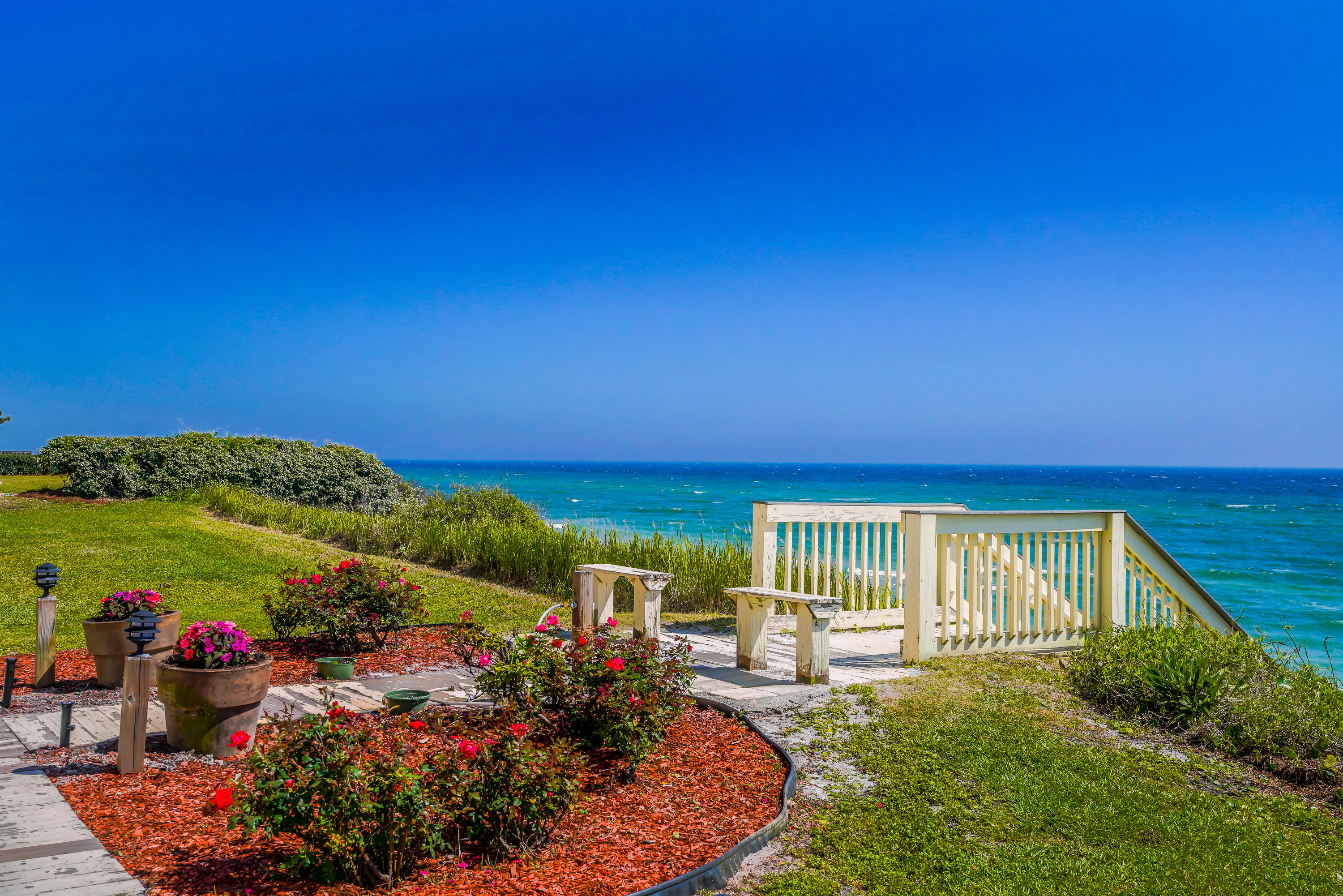Stunning views from this updated condo on a high bluff overlooking the emerald waters of the Gulf of Mexico. Blue Tide has an amazing location on the E end of 30A, close to Rosemary Beach and Alys Beach. Intimate complex with pool, gorgeous beach and assigned parking. Strong rental history