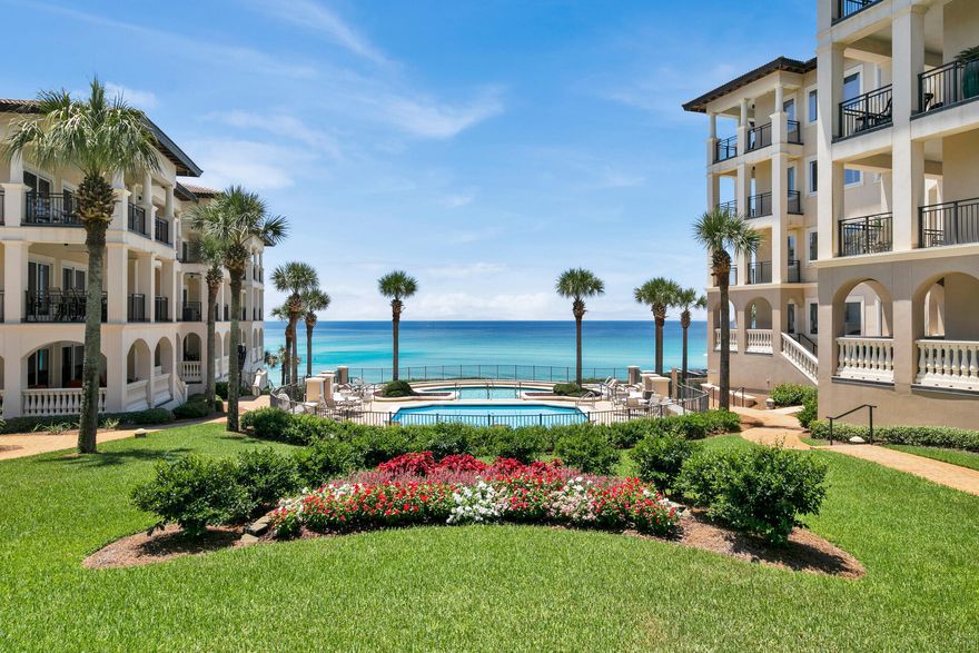 Welcome to B105 at Bella Vita, a coveted first floor walk out with gulf, pool and piazza views.  Enjoy the pleasure of porch and piazza as you experience the best of beach living in Blue Mountain Beach.  Ideal for a second home or primary residence as there is a minimum 30 day rental for new owners.  Rarely does a coveted first floor walk-out become available just steps from the beach, pool, owner's dog green space, and the Sunset Deck which is ideal for grilling and gathering. Coastal Elegance awaits you in this beautiful residence with a soothing color palette.  spacious kitchen, living and dining areas that are ideal for enjoying the family and entertaining.  The Master Bath features dual vanities, soaking tub, separate shower and water closet.