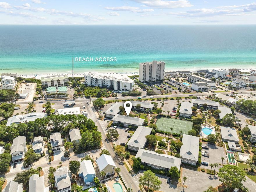 Fully turnkey and just steps from the Gulf, this 1-bedroom, 1-bath condo at Beachwood Villas is ready for immediate enjoyment or rental income. Thoughtfully updated and sold fully furnished, the space comfortably sleeps five and features a chic coastal design that lives larger than expected. The open-concept living and dining area provides an inviting place to gather, while the private bedroom suite offers a relaxing retreat. A covered balcony extends the living space outdoors with peaceful views of the lush community green.Beachwood Villas is one of Seagrove's most established and desirable low-density communities, offering only two floors of residences in Building 6 and a welcoming, laid-back atmosphere. Residents and guests enjoy access to two swimming pools, two tennis courts, a playground, and multiple grilling areas set among beautifully maintained grounds. Deeded public beach access is located directly across Scenic Highway 30A, making it easy to spend the day on the sugar-white sands and emerald waters.

The location is equally impressivewalk or bike to local dining, boutique shopping, and activities along 30A. Seaside and WaterColor are just a short ride away, offering world-class amenities, events, and entertainment. With 18 miles of scenic bike trails running the length of 30A, exploring neighboring communities is part of the lifestyle.

Whether you're looking for a low-maintenance beach retreat, a full-time residence, or an income-producing vacation rental, this condo is a competitive choice.
