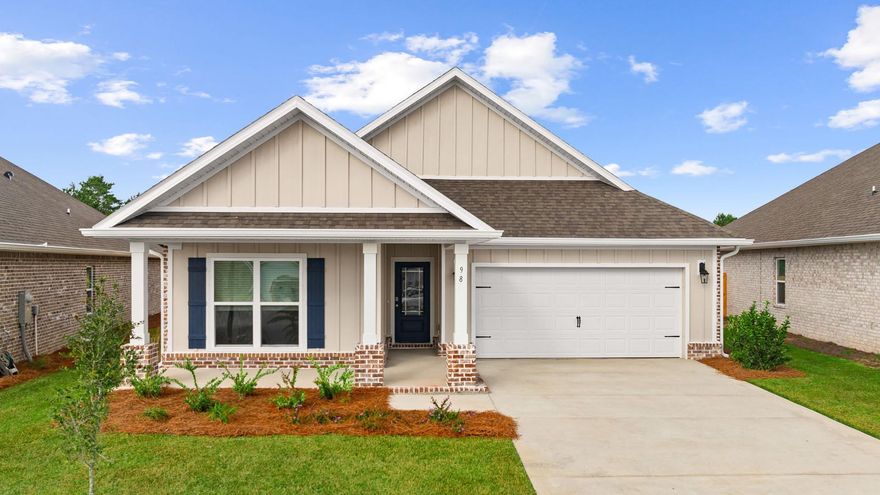 Welcome to 98 Gray Owl Drive W, a new home at Owls Head Farms in Freeport Florida. This home is ready for move in and features a welcoming and elegant foyer that leads into a spacious open concept living area with 9' ceilings. The kitchen features quartz countertops, stainless steel appliances, and an oversized island, making it the centerpiece of the home. The single basin undermount sink and the dedicated water filter faucet add to the ease in the kitchen. The dining area and great room are flooded with natural light, offering a warm and inviting atmosphere. 
The primary bedroom, located at the rear, includes a luxurious bathroom with dual vanities, a walk-in shower, separate soaking tub, and a spacious closet. Two sets of two bedrooms are strategically placed for privacy, each with ample closet space and easy access to shared full bathrooms for a total of five bedrooms and three full bathrooms in this home that is just over 2,000 SF. All bedrooms feature upgraded carpet with an option to upgrade to EVP throughout the home. 
 
Additional features include a covered back porch, a two-car garage, and a laundry room centrally located for convenience. This home come complete with smart home technology.  These features include five DEAKO?? Smart Switches, Kwikset keyless entry on the front door and other smart features all within the home.  The Riverside combines modern design with functional living spaces, making it a standout choice for larger families or those that need extra space who work from home.