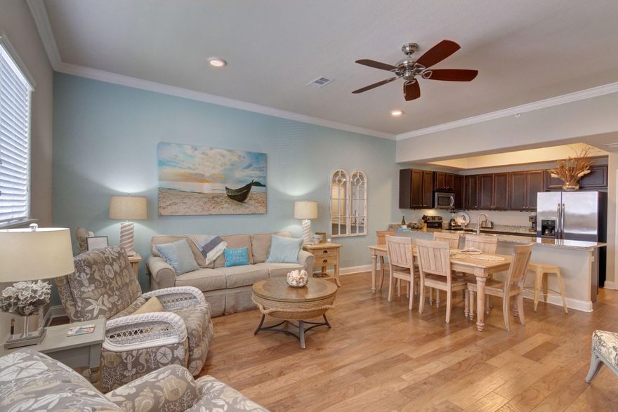 Great Gulf Views and ready to rent! This 3rd floor East end Alerio unit is being sold furnished and ready to rent with a professionally designed coastal decor. Includes 4 flat-screen TVs, granite counters in baths & kitchen, stainless appliances, 10-ft ceilings, engineered hardwood floors, tile in baths and washer/dryer. Enjoy beautiful views of the Gulf of Mexico from the private balcony. Walk or take a golf cart to restaurants, shopping and entertainment. Deeded Beach Access, elevator, pool, hot tub and a splash pad for the kids. Great for income investment or family living. Built in 2015. All information deemed reliable but not guaranteed. Buyer to verify room sizes, square footage and all other information.