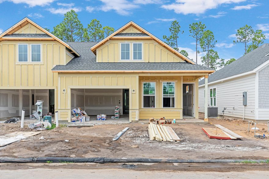 Welcome to The Villas at Longleaf Park in the Watersound Origins community, offering stylish paired/attached villas by Fischer Homes. The LUCAS plan, a beautifully designed 2-bedroom, 2-bathroom single-level home, features 1,418 sq. ft. of effortless living space and a 1.5-car garage. Ready in August '25!Step inside to an inviting open-concept layout with a modern kitchen, spacious dining area, and a bright living room that seamlessly flows into a private covered patio, perfect for outdoor relaxation. The primary suite overlooks the backyard and boasts a spa-like ensuite bathroom with a double vanity and a generous walk-in closet.See Color Selections in Documents! Currently priced with Designer upgrades, features like upgraded luxury vinyl plank flooring 10 ft ceilings, Luxury Owner's Bath with Barn Door, Built-in appliances and more! 
Enjoy the ease of a low-maintenance lifestyle, HOA membership covers lawn care and exterior home upkeep, giving you more time to enjoy the exclusive amenities Watersound Origins has to offer such as the Origins Golf Course, a resort-style pool, sports courts, and more.
This is your opportunity to embrace easy living in a vibrant, amenity-rich community. Schedule a tour today!