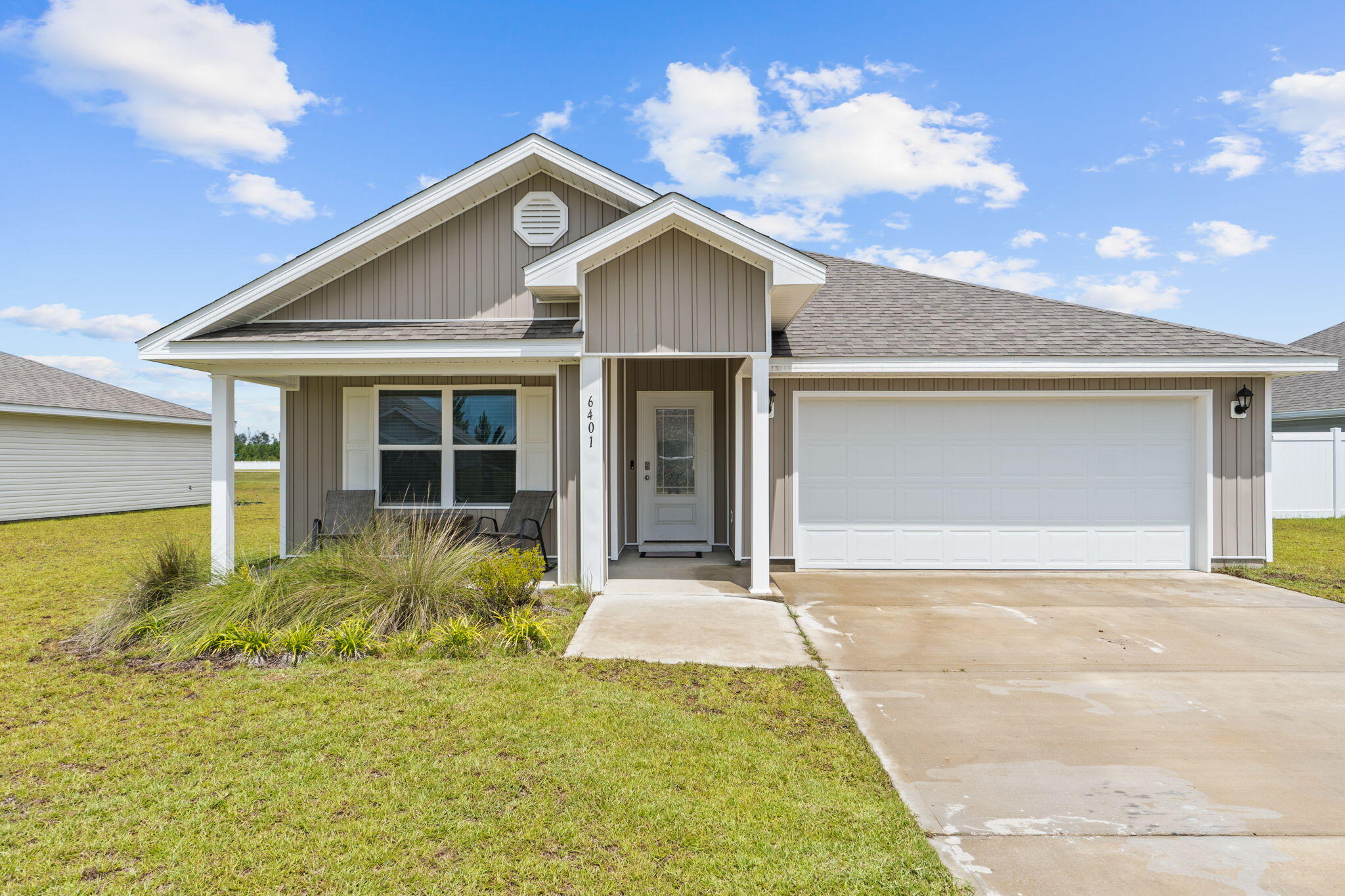 Welcome Home! Built in 2023, this beautiful 4-bedroom, 2-bathroom home combines modern style with everyday comfort. Step inside to find a bright, open floor plan with luxury vinyl plank flooring throughout the main living areas -- durable, stylish, and easy to maintain. The carpeted bedrooms offer a cozy retreat, while the spacious kitchen features contemporary finishes, stainless steel appliances, and a large island perfect for entertaining. The primary suite boasts a walk-in closet and a private ensuite with dual vanities and a tiled shower. Outside, enjoy a covered patio and a fenced backyard ideal for gatherings or quiet evenings. seller offering $10K concession towards buyers closing expenses. Community amenities
Basketball Court
Pickleball
Exercise - Fitness
HOA
Community Mail Box Station
Outdoor Kitchen and Pavilion
Amenity Center
2 Playgrounds
2 Pools
Splash Pad