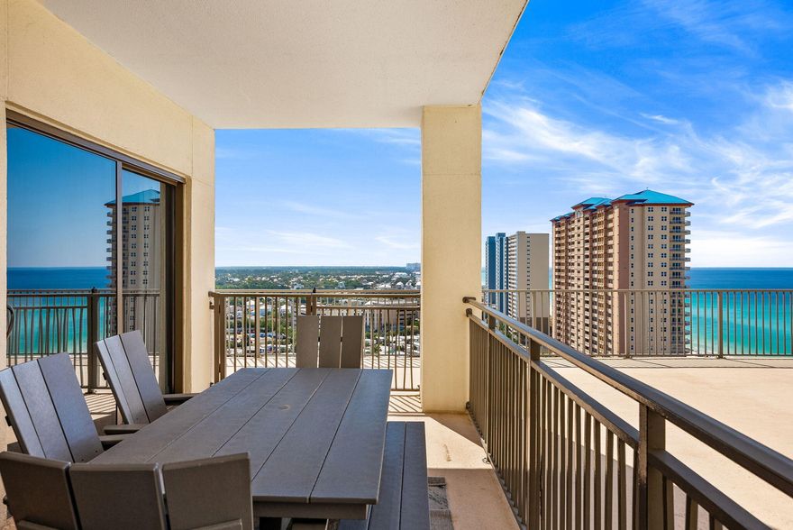 Perched on the 16th floor of Origin at Seahaven, this beautifully appointed 3-bedroom, 2.5-bath residence offers the ultimate blend of luxury, comfort, and coastal convenience. Spanning an impressive 1,963 square feet, this spacious condo showcases breathtaking eastern Gulf views and an exceptional layout designed for both relaxing retreats and effortless entertaining.

Step inside to discover an expansive open-concept living space anchored by a stunning chef's kitchen featuring shaker-style cabinetry, granite countertops, stainless steel appliances, pendant lighting, and an oversized breakfast bar with seating for six. The adjoining dining and living areas are filled with natural light and open seamlessly through sliding glass doors to a private deck, perfect for morning coffee, dining, or simply taking in the sparkling Gulf views. 

The oversized primary suite is a true retreat, complete with a king-sized bedroom, private balcony access, a large walk-in closet, and a spa-inspired ensuite bath with granite countertops. Two additional guest bedrooms provide generous accommodations, including one with its own private balcony. A shared full bath with dual vanities and an additional half bath offers added comfort and convenience for family and guests alike. A full-size washer and dryer inside the unit adds everyday practicality. Origin at Seahaven offers an impressive array of resort amenities, including a heated pool and hot tub with panoramic Gulf views, fitness center, theater and game room, grilling and picnic areas, gated parking garage with 24-hour security, and convenient on-site dining and shopping, including Starbucks, a grill, convenience store, and Sunsations Beach Store.

Ideally located directly across from Sharky's Beachfront Bar & Grill and less than a mile from Pier Park's premier shopping, dining, and entertainment, this property also places you just minutes from the new Topgolf and provides quick access to Highway 79 and Northwest Florida Beaches International Airport (ECP).

Whether you're searching for a luxury vacation getaway, high-performing rental investment, or full-time beachside residence, this exceptional condo delivers the perfect combination of space, views, amenities, and unbeatable location.