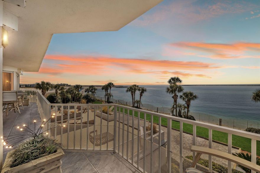 A breathtaking haven where sea and sky meet in striking harmony, this refined residence captures the essence of coastal luxury with graceful precision. A private elevator rises to a marble foyer that immediately sets a tone of sophistication, opening to a home where sweeping views of the East Pass, Gulf of Mexico and Destin Harbor unfold in every direction.

With 2,660 square feet of thoughtfully curated living space, the layout offers both a family room and a living room, each positioned to frame a different postcard panorama. One showcases the East Pass, gulf and celebrated Destin bridge; the other looks toward the ever-charming harbor, creating two distinct atmospheres for relaxing, entertaining or simply watching the water shift with the light.

The elevated master bedroom, enhanced during construction for grander scale and comfort, commands sunrise and sunset views through floor-to-ceiling windows. Every bedroom shares this remarkable vantage point, allowing nature's rhythm to become part of daily life. Throughout the home, high-end finishes create an environment of ease and elegance, including electric storm shutters, immaculate hardwood floors, a cozy gas fireplace, remote-controlled window shades and a surround-sound system that gently fills each space.

The master bathroom is a standout sanctuary with custom quartz flooring, an oversized shower, a soothing whirlpool tub and rich granite surfaces. In the kitchen, culinary enthusiasts will appreciate the granite counters, bespoke cabinetry and beautifully maintained appliances that make cooking feel effortless.

Two private garages number EG9 and EG10 and a private climate-controlled storage area #21 convey with the residence, adding convenience to its long list of luxuries. Located within an exceptionally maintained, pet-friendly and rental-restricted community, this property offers rare serenity. Owners enjoy access to a private gulf-front beach along with amenities that elevate everyday living, including a full-sized pool, hot tub, cutting-edge fitness center, sauna, and tennis and pickleball courts.

This is coastal living refined to its most graceful form, where panoramic views, elevated finishes and unparalleled privacy create a rare and remarkable retreat.