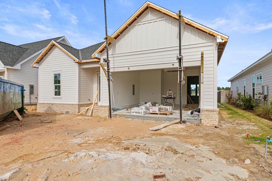 Welcome to the Alana II by Huff Homes, a thoughtfully designed residence located in the Longleaf Park neighborhood of Watersound Origins. Offering 1,570 square feet of heated and cooled living space, this single-level home features 2 bedrooms, 2 full baths, a dedicated study, a private screened rear porch, and a 2-car garage--blending comfort and functionality.

The open-concept living, dining, and kitchen areas create a bright and inviting central gathering space, enhanced by 10-foot ceilings, crown molding in the main living areas, and durable luxury vinyl plank flooring. The kitchen is appointed with quartz countertops, stainless steel appliances, soft-close wood cabinetry, and a stylish backsplash, offering both beauty and everyday practicality. Privately positioned at the rear of the home, the Owner's Suite features a spacious walk-in closet and a well-appointed bath with tiled shower, quartz vanity, and quality finishes throughout. A secondary bedroom and full bath near the front of the home provide comfortable accommodations for guests, while the dedicated study offers flexibility for a home office or additional living space.

Outdoor living is equally inviting with a screened rear porch featuring heirloom brick detailing, creating a relaxing space to enjoy the surrounding neighborhood setting.

Additional highlights include energy-efficient construction, impact-rated materials, professional landscaping with irrigation.

Estimated completion: end-April 2026

Located within Watersound Origins, residents enjoy access to exceptional amenities including the Origins Golf Course, Village Commons resort-style pool, fitness center, sports courts, scenic trails, and Watersound Town Center--all just a short golf cart ride away.