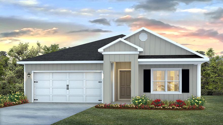 New Gator's Landing community only minutes from shopping, dining, schools, & a short trip on SR-85 from the pristine beaches of Destin, Navarre, and Pensacola. The popular Cali model with its sought-after open design for comfortable living & entertaining. 4 beds, 2 baths, covered patio, and a 2-car garage. Well-designed kitchen: GORGEOUS Quartz counter-tops stainless appliances, lg. island, smooth-top range, built in microwave, quiet dishwasher & pantry. Striking wood look flooring & PLUSH carpet in the bedrooms. The 'Smart Home Connect' System offers a variety of Smart Hm. Devices for your convenience + fabric hurricane window protection. Bedroom 1 & adjoining bath features beautiful Quartz counter-tops & a double sink vanity. STYLISH curb appeal. ALL LISTING pictures, colors, features, and size may vary. Square footages are approximate.