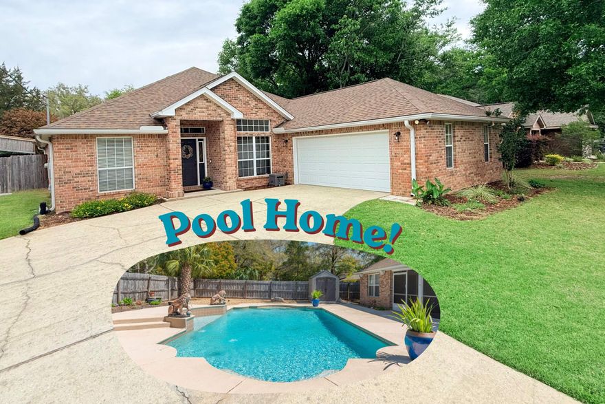 Enjoy your own POOL OASIS with a backyard built for entertaining and everyday escape! This home blends comfort, convenience, and resort-style outdoor living. The highlight is a large Gunite saltwater pool featuring 4 streaming fountains, a sun shelf, and built-in steps-perfect for sunny afternoons and evening swims. Relax under the spacious covered Pavilion with electricity and fans, or retreat to the screened-in patio with 2 new ceiling fans for year-round enjoyment. 

Inside, the open floor plan features 10-foot ceilings in the main living area and neutral LVP flooring throughout. The remodeled kitchen shines with with a widened entry for improved flow, extended cabinetry to the ceiling, updated backsplash tile, durable concrete countertops, and new stainless-steel appliances. The updated guest bath features a new tub with tile surround, complemented by a concrete countertop and sink. The spacious primary suite offers room for a sitting area and includes a trey ceiling, double vanity, walk-in shower, and jetted soaking tub. Conveniently located just off the large walk-in closet, the laundry room adds everyday functionality.

Additional bedrooms provide flexibility, including one with double French doors--ideal for a home office or flex space. The oversized garage offers exceptional storage and includes a quick 50a-circuit EV charger. 

Location brings the lifestyle full circle--approximately one block to Doc's Oyster Bar & Grill, a popular local spot for food, drinks, and laid-back coastal vibes; one mile to Eglin AFB East Gate; 0.6 miles to the fishing pier; and 0.7 miles to Lincoln Park. Zoned for Lewis School (.8 mi away), which earned an A grade from the Florida Department of Education. And yes--NO HOA!

Major system updates include Roof (2020), HVAC (2024), and Pool Pump (2024), offering added peace of mind. This beautifully maintained all-brick, 4-bedroom, 2-bath home also offers a VA assumable loan at 4.75% (if eligible). A rare opportunity combining lifestyle, location, and space, this standout property is ready to welcome its next owner!