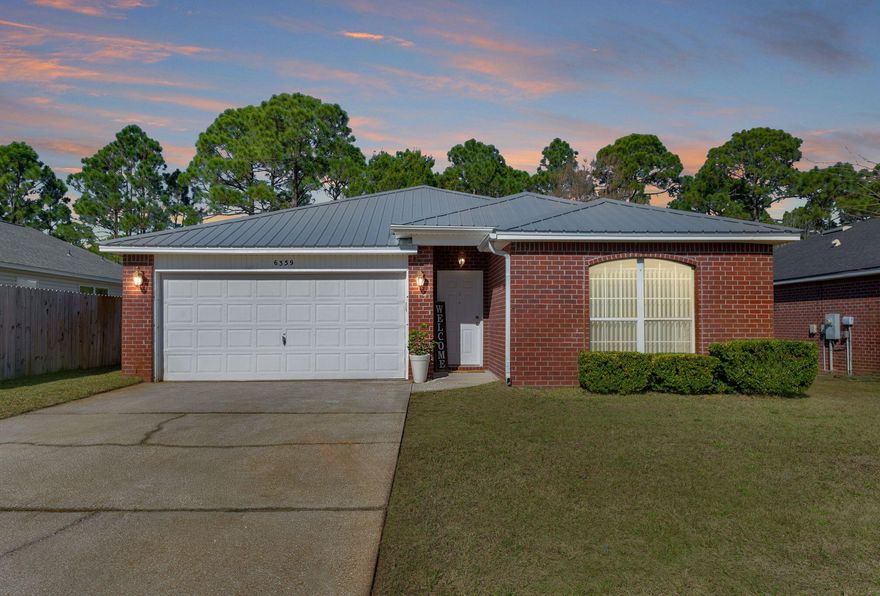 HIDDEN SHORES COMMUNITY! Perfect INVESTMENT or primary home! Conveniently located in the West Navarre-Gulf Breeze area, with a QUICK COMMUTE to Hurlburt Field or Pensacola. This 3-bdr, 2-bthm BRICK home is perfectly situated on a desirable exterior lot, with NATURAL Florida landscaping in the backyard, and wooded PRIVATE GREEN SPACE beyond. The interior has a large main living area with an OPEN CONCEPT floor plan, and low maintenance ceramic TILE. The kitchen features a large PANTRY, island w/ breakfast bar, AMPLE COUNTERTOP AND CABINET SPACE, breakfast nook, as well as a separate formal DINING room. The living room has a great view of the backyard, plenty of room for extra-large furniture and includes a WOOD burning FIREPLACE. The master suite is large enough to accommodate king furniture and has 2 WALK-IN closets, a double vanity, linen closet and an OVERSIZED tub/shower.