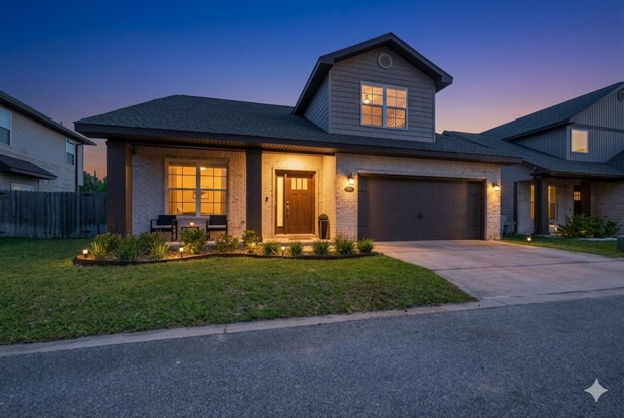 Welcome to 2331 Hadleigh Hills Court a move in ready 2022 Robbins Builders home offering modern finishes, functional living spaces, and easy access to Navarre Beach, Hurlburt Field, shopping, dining, parks, and Highway 98.
Inside, the open-concept layout creates a natural flow between the kitchen and two spacious living areas, making the home feel both comfortable and connected. Large windows bring in abundant natural light, giving the main living spaces a bright and welcoming atmosphere. The kitchen serves as the heart of the home and features white shaker cabinetry with crown molding, granite countertops, stainless steel appliances, an undermount sink, and a large center island with bar seating and additional prep space. Luxury vinyl plank flooring runs throughout the home, offering durability, easy maintenance, and a clean modern look.
The primary suite provides a relaxing retreat with dual granite vanities, undermount sinks, and an oversized tiled walk-in shower. Three additional bedrooms offer flexibility for guests, a home office, hobbies, or additional living space. The covered back patio overlooks a privacy-fenced backyard with a peaceful setting and no direct rear neighbors. Additional features include an EV charger in the garage, built-in hurricane shutter system with custom fabric shields, and a hot tub that conveys with the property.
Designed with both comfort and functionality in mind, this home offers a modern layout, thoughtful upgrades, and a peaceful setting all within minutes of the Emerald Coast lifestyle buyers love.