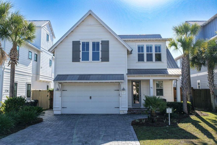 Nestled along one of Florida's most coveted coastlines, this exceptional residence offers a rare blend of luxury and location. Situated within the exclusive gated Villas of Frangista, the home is positioned just blocks from the region's signature white sands and emerald-green waters. This meticulously maintained property offers 5 bedrooms, 4 bathrooms, showcasing superior coastal craftsmanship by premier builder Huff Homes. Upon entry, guests are greeted by an inviting open floor plan accented by hardwood flooring and millwork. The gourmet kitchen serves as the home's centerpiece, thoughtfully designed for both daily living and entertaining. Highlights include custom cabinetry, expansive center island, quartz countertops, high end appliances, and walk-in pantry. The home features 2708 sqft of living space. The first floor includes a living room, open kitchen, pantry, dining room, primary bedroom & bathroom with a walk-in shower & a walk-in closet, bunk room, full bathroom with walk-in shower, laundry room, and a screened in porch. The second floor features an open loft, a bedroom with bathroom suite which includes a walk-in shower & walk-in closet, two additional bedrooms share a full bathroom. Custom plantation shutters throughout. Backyard is perfect for grilling out with the outdoor kitchen. The fire pit is a comfortable place to relax in the evening. Whether you're looking for beach house or a place for your family to gather and make memories, this home has it all. Golf Cart included for a short ride to the beach or community swimming pool.