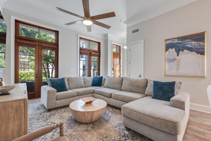 Motivated Seller! Experience refined coastal living in this stunning New Orleans French Quarter-inspired townhome, ideally located in the heart of Baytowne Wharf within the prestigious Sandestin Golf & Beach Resort. Perfectly positioned just steps from dining, entertainment, shopping, and nightlife, this beautifully renovated end-unit offers the ultimate blend of elegance, comfort, and convenience. Completely reimagined down to the studs, the first two floors were fully renovated in 2021 with exceptional attention to detail. The designer kitchen features upgraded shaker cabinetry, quartz countertops, stainless steel appliances, and stylish finishes throughout. New flooring extends across the entire residence, complemented by thoughtfully selected lighting, furnishings, and wall-mounted TVs in every bedroom and living area. Offering multiple outdoor living spaces, the home features spacious covered patios on both the first and second floors, while the private third-floor primary suite boasts its own balcony retreat. The luxurious primary bath includes a jetted soaking tub and separate shower, creating a true spa-like experience. No detail was overlooked in this professionally curated remodel. Premium furnishings, artwork, and décor valued at over $50,000 may be negotiated separately, allowing for a turnkey luxury experience. Le Jardin uniquely offers both beach and bay access, making it one of the most desirable communities along the Emerald Coast.