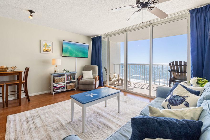 Perched on the 7th floor of Tower 1 at Long Beach Resort, this gulf-front condo offers sweeping emerald water views through floor-to-ceiling glass and an expansive balcony perfect for sunrise coffee and sunset cocktails. The bright 1-bedroom layout features wood-look tile floors, granite countertops, stainless appliances, washer/dryer, blackout curtains, and a gulf-front king suite with double vanity and walk-in shower.

Resort amenities include 3 gulf-front pools, lagoon-style waterfalls, heated pools, Jacuzzis, tiki bar, fitness center, gated entry, and 1,300 feet of beachfront. Fully furnished and self-managed, it produced $54K+ in 2025 with $47K+ already booked for 2026.