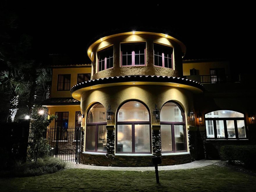 Professional Photos soon Remarkable detail in this unique, memorable, Tuscan Villa in Sandestin. Located near the 12th green of Raven golf course, the views are maximized from window-wrapped circular rooms and beautiful outdoor living spaces. Perfect for entertaining large groups, this home has 2 large kitchens featuring granite counter-tops, custom cabinetry, Viking appliances, warming drawer, and breakfast bar. The second kitchen is equipped with a 13' commercial grade Twin Eagle Tepanaki grill, Twin Eagle BBQ grill, and Twin Eagle 60,000 BTU burner with high grade Stainless Steel and LED lighting. There is a custom wine cellar. Expansive master suite with steam shower, finishes include natural stone and distressed wood flooring, custom wood doors and iron work