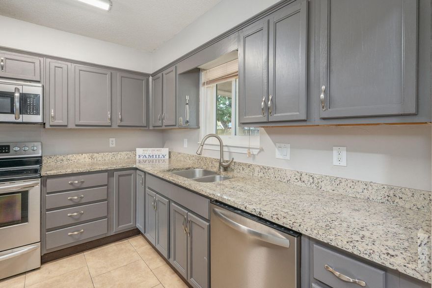 Spacious end-unit townhome with updates and smart features throughout.  Perfect location for Eglin or Hurlburt field access! This home delights with a large yard and covered porch. Kitchen is trendy with slate blue cabinets, granite counters, pantry and stainless appliances. Double vanities, half bath, upgraded fixtures and natural light. Plenty of storage, and indoor laundry room.  Smart lighting, nest thermostat and keyless entry! Extra parking in front with covered carport. Seller to replace roof prior to closing.