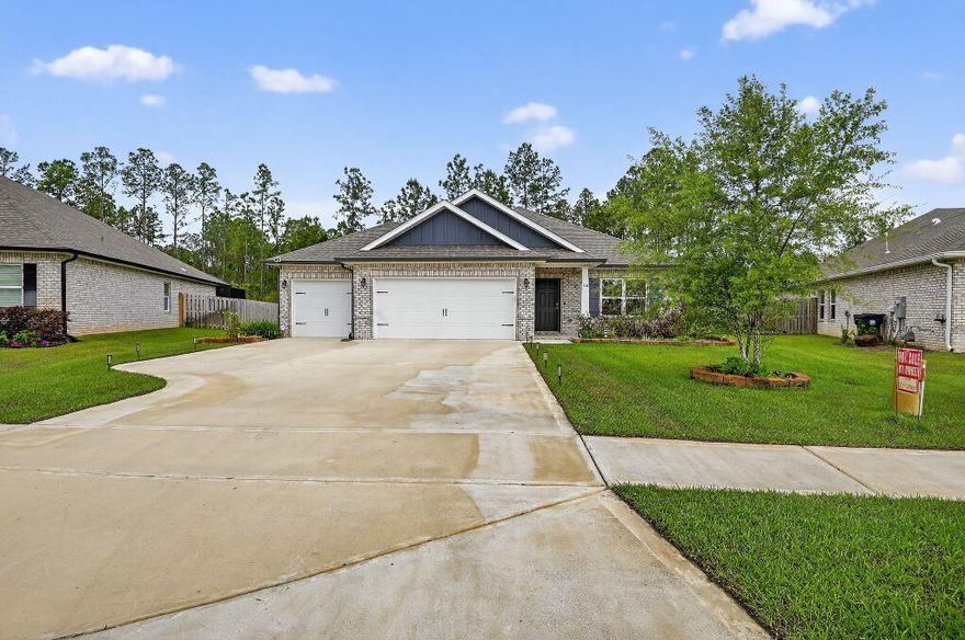 Welcome to Hammock Bay! This picturesque 3 car garage, one-story, 4 bed / 2 bath home on large lot (.35 acres) is ready for it's first renter. This house offers four spacious bedrooms and a large open concept plan featuring quartz countertops, LVP throughout with plush carpet in the bedrooms. The beautiful kitchen featuring stainless steel appliances, featuring a gas range, brilliant backsplash, colorful quartz and custom painted cabinetry will be sure to draw your attention. The large private backyard, backing up to the preserve is the ultimate gathering spot for friends and family. HB South is constructing top of the line amenities including a beautiful sun deck and pool, fitness area, pickleball, playground and a kayak/paddleboard launch