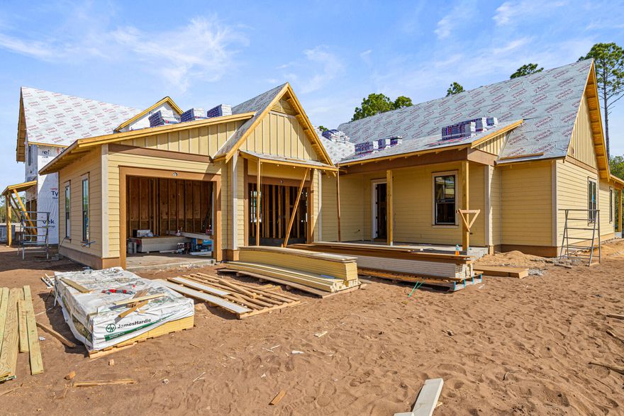 Welcome to the Sydney by Huff Homes, part of the Preserve Collection in the Arborview Park neighborhood of Watersound Origins. Positioned on a deep homesite exceeding 150 feet with a wooded view, this thoughtfully designed single-level home offers 4 bedrooms, 3 bathrooms, and a 2-car garage with space to add a future pool.

The open living, dining, and kitchen areas create a spacious central gathering space, highlighted by 16-foot sliding glass doors in the living room that open to a 12' x 24' screened rear porch with a gas fireplace, seamlessly connecting indoor and outdoor living.

The kitchen is designed for both function and style with quartz countertops, upgraded stainless steel Wolf appliance package, a expanded island with extra cabinets, and stacked glass upper cabinets that add visual interest and additional storage.

The primary suite is privately positioned and features a well-appointed bath with a freestanding soaking tub, tiled shower, dual vanities, and a large walk-in closet. Each of the guest bedrooms includes generous walk-in closets, offering excellent storage throughout the home.

Additional upgrades include pre-wiring and a gas stub for a future generator, plumbing for a water filtration system, shiplap in the foyer, along hallway leading to garage and on kitchen island, solid core doors throughout, extra cabinets and basin sink in the laundry room, epoxy garage floor and EV car charger.

Homes in the Preserve Collection benefit from larger homesites that provide additional privacy and flexibility for outdoor living, including the opportunity to add a pool.

Estimated completion: end-June 2026

As part of Watersound Origins, often called "A Coastal Village," residents relish abundant amenities like the Village Commons resort-style pool, fitness center, sports courts, miles of nature trails, event lawns, and the Origins Golf Course. Surrounded by towering pines and just minutes from Lake Powell and the beaches of Scenic Highway 30A, this community blends natural beauty with easy access to Inlet Beach, Grayton Beach, and beyond. Upcoming highlights include the 15.5-acre Longleaf Art Park, opening in 2027, featuring cultural and recreational experiences.