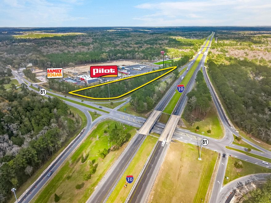 NEW LISTING! Prime 4.5± acre commercial parcel in Holmes County, Florida, located in the Panhandle of Northwest Florida! Offering outstanding visibility from Interstate 10 and adjacent to Pilot, a travel center, this highly visible site benefits from strong daily traffic counts along one of the region's primary east-west corridors, providing exceptional exposure to both interstate travelers and local traffic.
Commercial zoning allows for a wide range of development opportunities. The property's strategic location and accessibility make it well-positioned to capitalize on continued growth and increasing traffic flow from Panama City, Freeport, Defuniak Springs, Niceville, Crestview, Eglin AFB, Fort Walton, Eglin AFB, and South Walton County.