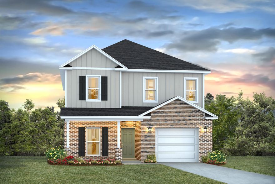 Welcome to Waterside at East Bay! Brand NEW community featuring a lovely community dock on the pond. The Alabaster plan is a stunning 2 story home featuring 4 bedrooms, 3.5 bathrooms, 1-car garage, and wood-look flooring throughout the common areas and bathrooms. As you enter the home, you are greeted by an open living area and a beautiful kitchen complete with quartz countertops and a large island with a stainless-steel sink. The spacious primary suite and bath is located on the first floor and is completed with an oversized shower, double vanity, and large walk-in closet. The first floor also features a half-bath and a covered patio to make entertaining a breeze. On the second floor you will find an additional family room, 2 full bathrooms, and 3 guest bedrooms. Smart Home Connect System is included with several convenient devices. Hurricane fabric window and door protection is standard. ALL LISTING pictures, colors, features, and size may vary. Square footages are approximate.