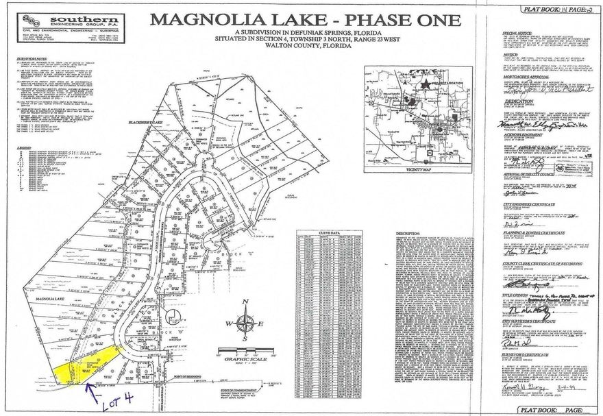 Large Waterfront lot on beautiful Magnolia Lake. Approximately 150 feet of water frontage.  Great location near an elementary and high school, and just a few minutes to downtown DeFuniak Springs. Enjoy a restricted community with a single entrance and exit..  This beautiful lot has .88 of an acre with mature trees.  The subdivision offers underground utilities.  The subdivision lakefront lots have a requirement that each house must be at least 1500 sf and heated & cooled. All dimensions and acreage are subject to verification by any Buyer at Buyers expense.