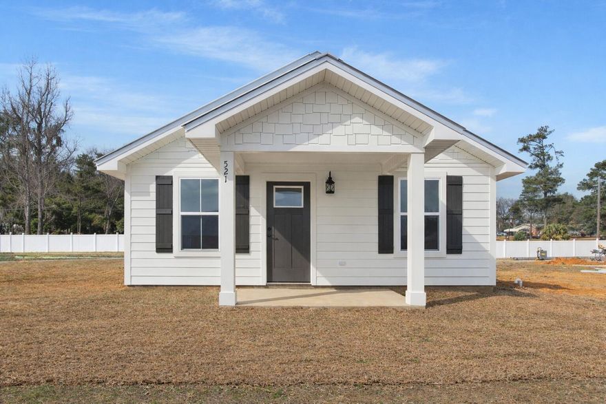 Tired of paying rent? HERE is a BRAND-NEW house to call home!!! Located within the City of Florala, this great 3/2 home offers all laminate flooring, granite countertops, along with the appliances and a metal roof! Alabama allows you the opportunity to buy with lower insurance premiums and lower taxes! This home is low maintenance and has all the upgrades to include amazing white kitchen cabinets adding to the openness of the home. Home offers an open concept with living room, dining room, and kitchen all open perfect for entertaining. The laundry room located in the rear of the home also opens to the back yard, and deck, perfect for not tracking through your brand-new home!  paved road! Home currently under construction. Pictures are of a previous house, colors are subject to change.