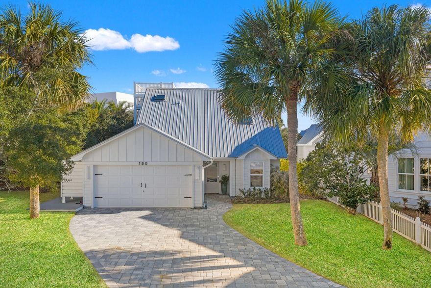 Opportunities like this are becoming increasingly rare along Scenic Highway 30A. This home is situated on an oversized lot within a south side, gated, non-rental community just steps from the Gulf w/ gulf views from the rooftop observation deck. This coastal retreat offers the privacy, space, and tranquility that many buyers seek but seldom find. 
The home welcomes you with classic coastal curb appeal, a metal roof, mature palms, & a spacious paver drive. The residence features vaulted ceilings, an open living & chef's kitchen w/ custom cabinetry & marble surfaces & abundant natural light throughout. Enjoy seamless indoor-outdoor living with a large screened porch overlooking the private backyard & fire-pit courtyard surrounded by mature trees. All this while being in the perfect location. Sand Cliffs is located less than a mile from Alys Beach, Camp Creek golf course and all the luxury shopping and dining along the east end of 30A.